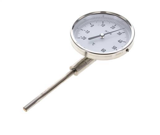 0 to +80°C Stainless Steel Bimetallic Thermometer 100mm Cabinet 160mm Stem Bottom