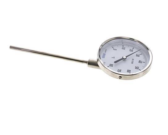 0 to +80°C Stainless Steel Bimetallic Thermometer 100mm Cabinet 63mm Stem Bottom