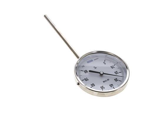 0 to +80°C Stainless Steel Bimetallic Thermometer 100mm Cabinet 63mm Stem Bottom