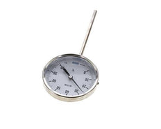 0 to +80°C Stainless Steel Bimetallic Thermometer 100mm Cabinet 63mm Stem Bottom