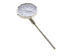 0 to +80°C Stainless Steel Bimetallic Thermometer 100mm Cabinet 63mm Stem Bottom