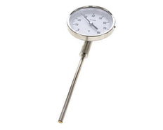 0 to +80°C Stainless Steel Bimetallic Thermometer 100mm Cabinet 63mm Stem Bottom