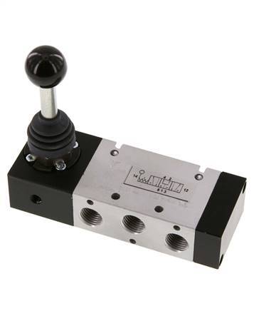 5/3 G1/4'' Pressure Center Hand Lever Valve Detent -0.95-10bar/-13.2-140psi