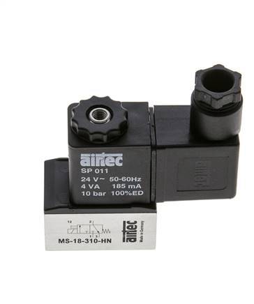 1x3/2 G1/8'' NC Solenoid Valve 24V AC -0.95-10bar/-13.2-140psi Airtec