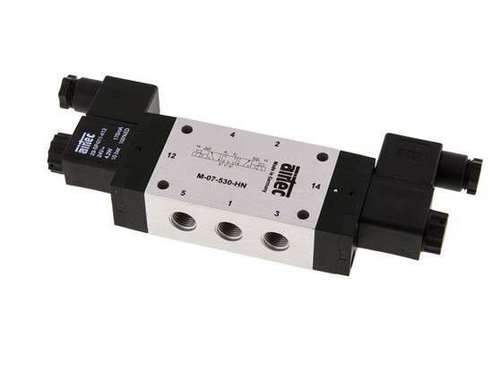 5/3 G1/4'' Center Closed Solenoid Valve 24V DC 3-8bar/42-112psi Airtec