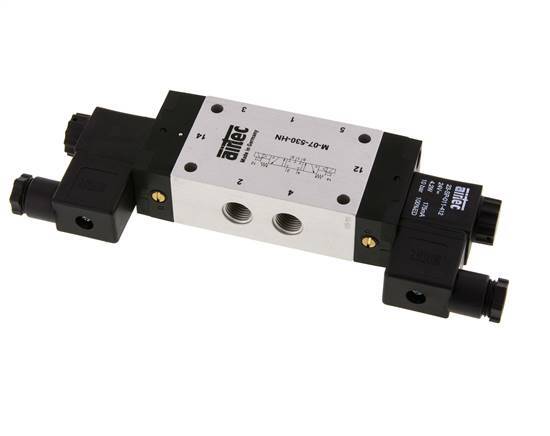 5/3 G1/4'' Center Closed Solenoid Valve 24V DC 3-8bar/42-112psi Airtec