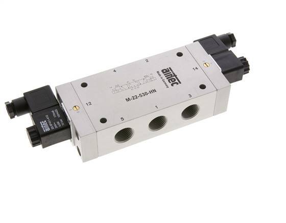 5/3 G1/2'' Center Closed Solenoid Valve 24V DC 3-10bar/42-140psi Airtec