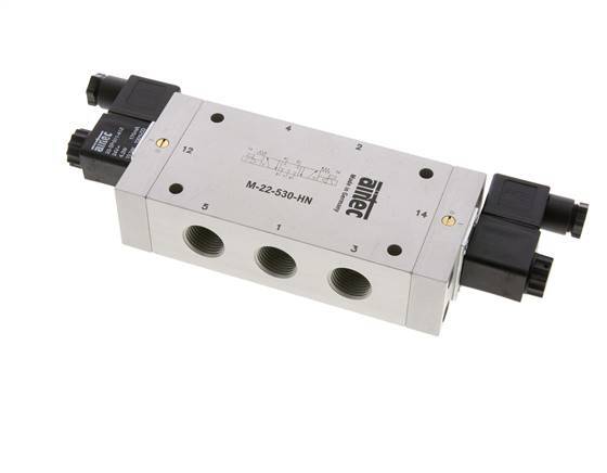 5/3 G1/2'' Center Closed Solenoid Valve 24V DC 3-10bar/42-140psi Airtec