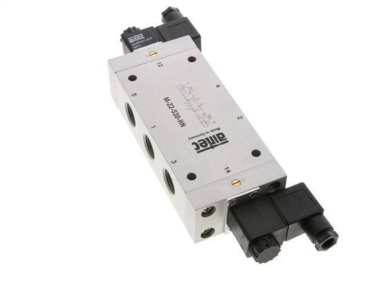 5/3 G1/2'' Center Closed Solenoid Valve 24V DC 3-10bar/42-140psi Airtec