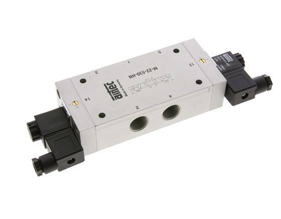5/3 G1/2'' Center Closed Solenoid Valve 24V DC 3-10bar/42-140psi Airtec