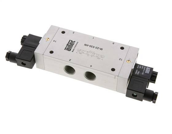 5/3 G1/2'' Center Closed Solenoid Valve 24V DC 3-10bar/42-140psi Airtec
