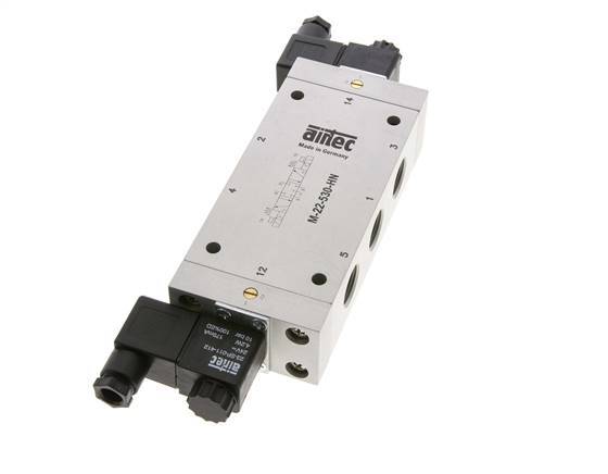 5/3 G1/2'' Center Closed Solenoid Valve 24V DC 3-10bar/42-140psi Airtec