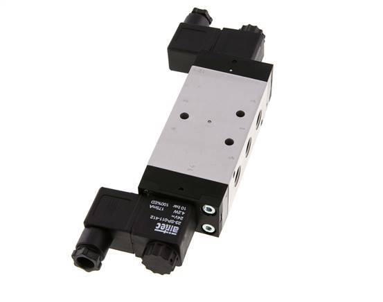 5/3 G1/4'' Pressure Center Solenoid Valve 12V DC 3-10bar/42-140psi Airtec