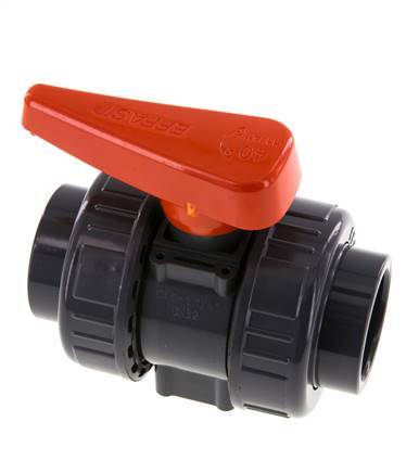 PVC 2-way Ball Valve True Union 40 mm Socket FKM