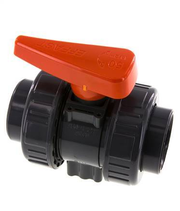 PVC 2-way Ball Valve True Union 50 mm Socket EPDM