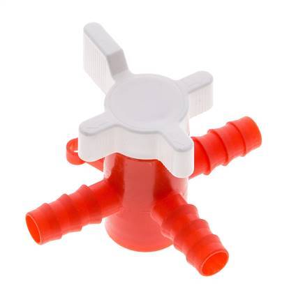 PE 3-way Ball Valve 10 mm Hose Barbs
