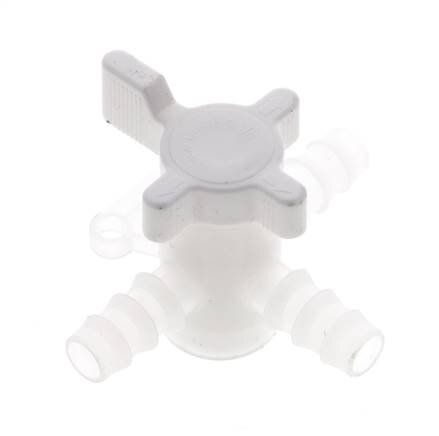 PVDF 3-way Ball Valve 3/8'' (9 mm) Hose Barbs