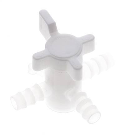 PVDF 3-way Ball Valve 10 mm Hose Barbs