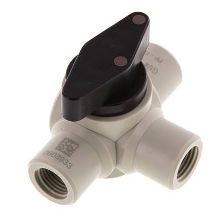 PP 3-way Ball Valve G 1/4'' FKM Vacuum