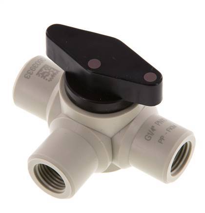PP 3-way Ball Valve G 1/4'' FKM Vacuum
