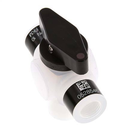 PFA 3-way Ball Valve G 1/4'' FKM Vacuum