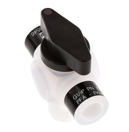 PFA 3-way Ball Valve G 1/4'' FKM Vacuum