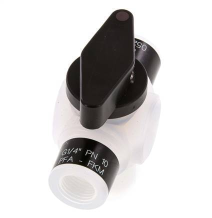PFA 3-way Ball Valve G 1/4'' FKM Vacuum