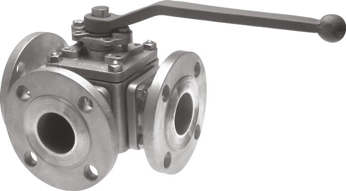 Pneumatic Actuated Flanged Ball Valve 3-Way T1-port DN40 PN16 Stainless Steel